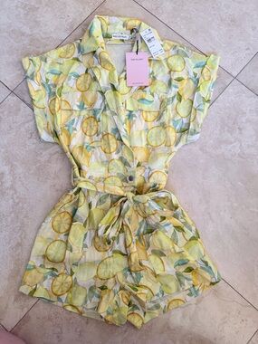 Avec Les Filles Lemon-Print Romper in Yellow and Green